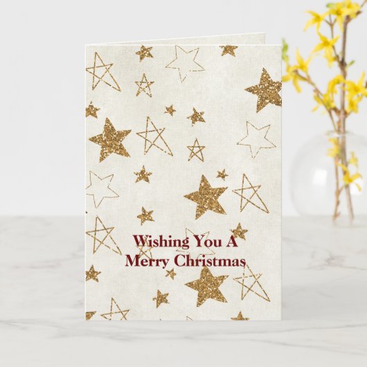 Gouden glitter sterren kerst kaart (Gele Bloem)