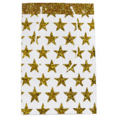 Gouden glitter sterren middel grote cadeautas (Voorkant)