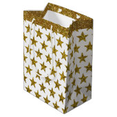 Gouden glitter sterren middel grote cadeautas (Achterkant Gekanteld)