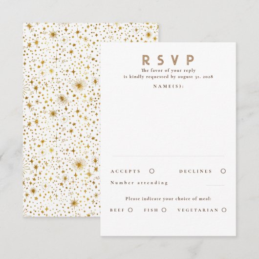 Gouden Glitter Sterren Moderne Bruiloft RSVP (Voorkant / Achterkant)