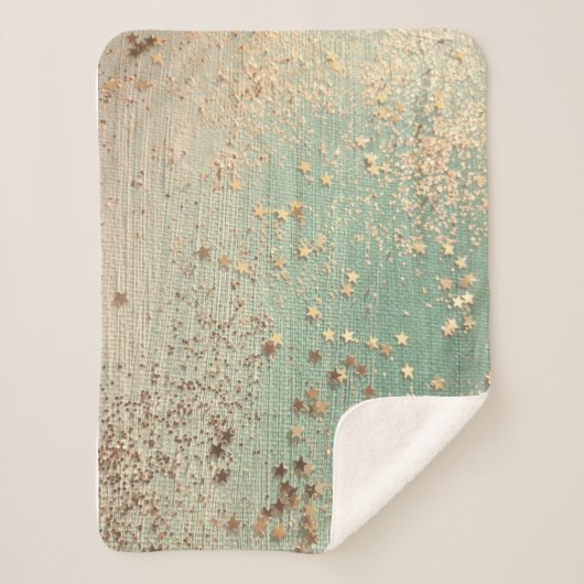 Gouden Glitter Sterren op Groene Burlap Sherpa Deken (Voorkant)