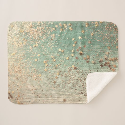 Gouden Glitter Sterren op Groene Burlap Sherpa Deken (Voorkant (horizontaal))