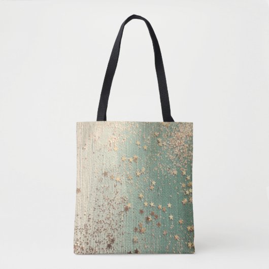 Gouden Glitter Sterren op Groene Burlap Tote Bag (Voorkant)