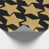 Gouden Glitter Sterren op Zwart Cadeaupapier (Hoek)
