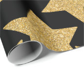 Gouden Glitter Sterren op Zwart Cadeaupapier (Rol Hoek)