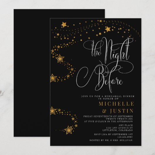 Gouden Glitter Sterren repetitie diner Kaart (Voorkant / Achterkant)