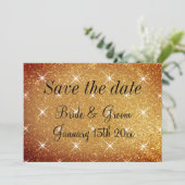 Gouden glitter sterren Save the date trouwkaarten (Staand voorkant)