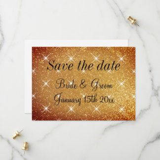 Gouden glitter sterren Save the date trouwkaarten