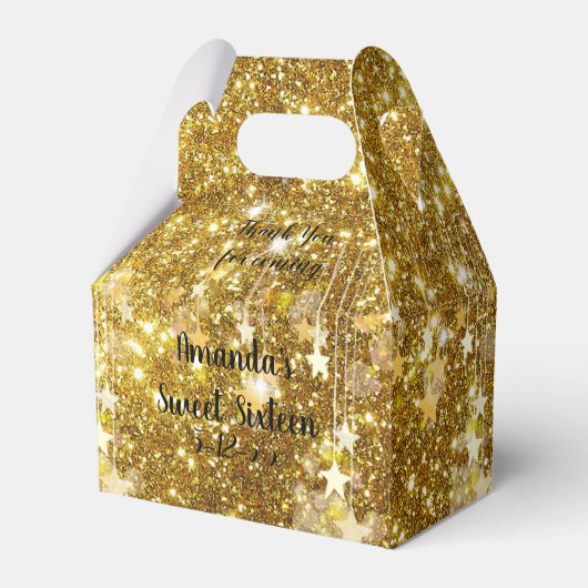 Gouden Glitter Sterren Sparkle Sweet Sixteen Dank Bedankdoosjes (Voorkant Zijde)