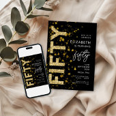 Gouden Glitter Sterren Zwart Vijftig Verjaardagsfe Kaart