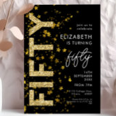 Gouden Glitter Sterren Zwart Vijftig Verjaardagsfe Kaart