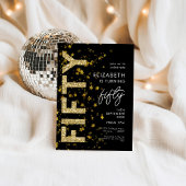 Gouden Glitter Sterren Zwart Vijftig Verjaardagsfe Kaart