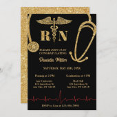 Gouden Glitter Stethoscoop RN Caduceus Afstuderen Kaart (Voorkant / Achterkant)