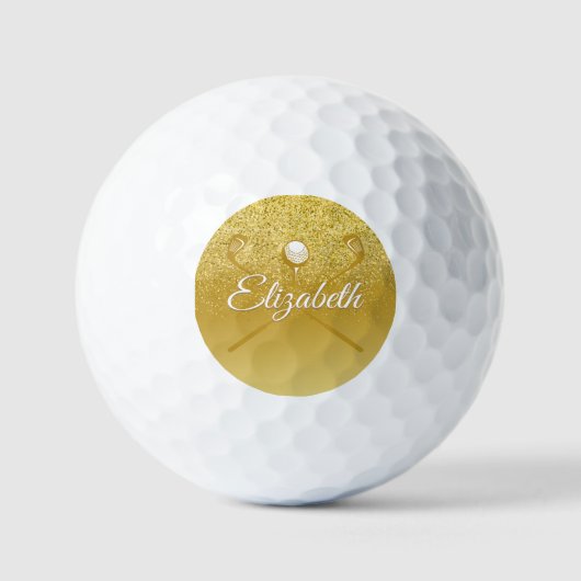 Gouden Glitter Stijlvolle scriptnaam Golfballen (Voorkant)