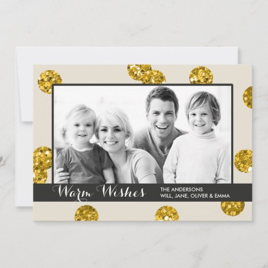Gouden Glitter Stippen Foto Kerst Kaart (Voorkant)