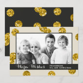 Gouden Glitter Stippen Foto Kerst Kaart (Voorkant / Achterkant)