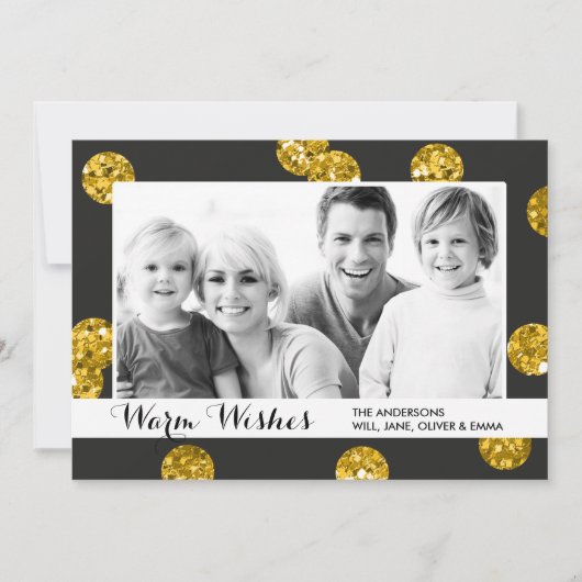 Gouden Glitter Stippen Foto Kerst Kaart (Voorkant)
