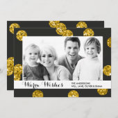Gouden Glitter Stippen Foto Kerst Kaart (Voorkant / Achterkant)