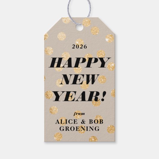 Gouden Glitter Stippen Modern Gepersonaliseerd Gel Cadeaulabel (Voorkant)