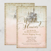Gouden Glitter Storybook Kasteel Bruiloft Douche Kaart (Voorkant / Achterkant)
