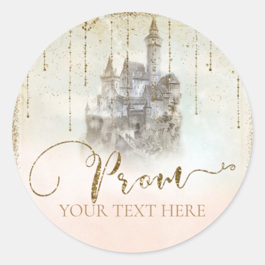 Gouden Glitter Storybook Kasteel Senior Prom Ronde Sticker (Voorkant)