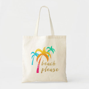 gouden glitter " strand alsjeblieft " met kleurrij tote bag