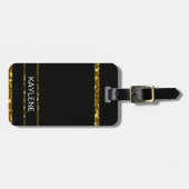 Gouden Glitter Streep en Zwart Bagagelabel (Voorkant horizontaal)