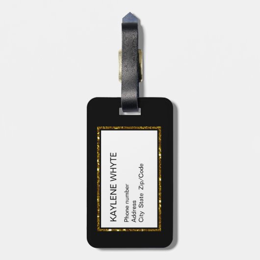 Gouden Glitter Streep en Zwart Bagagelabel (Achterkant verticaal)