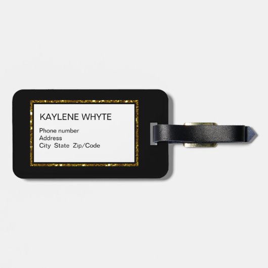 Gouden Glitter Streep en Zwart Bagagelabel (Achterkant horizontaal)