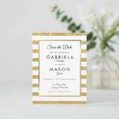 Gouden Glitter Streep Save the Date Briefkaart (Staand voorkant)