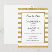 Gouden Glitter Streep Save the Date Briefkaart (Voorkant / Achterkant)