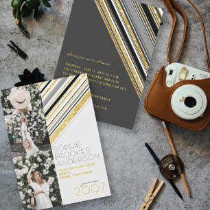 Gouden Glitter Strepen 3 Foto Chique Afstudeerfees Kaart