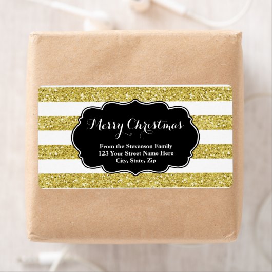 Gouden Glitter Strepen Kerstmis Adreslabel Etiket (Insitu)