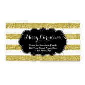 Gouden Glitter Strepen Kerstmis Adreslabel Etiket (Voorkant)