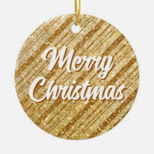 Gouden glitter strepen Kerstmis stel foto Keramisch Ornament