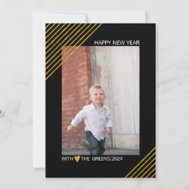 Gouden glitter strepen Nieuwjaar trendy zwarte fot Feestdagenkaart