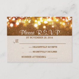 gouden glitter string lichten romantische bruiloft RSVP kaartje