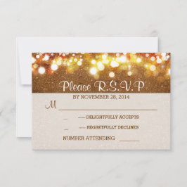 gouden glitter string lichten romantische bruiloft RSVP kaartje