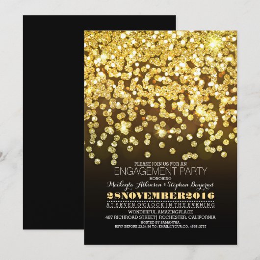Gouden Glitter String Lights Glam Engagement Party Kaart (Voorkant / Achterkant)