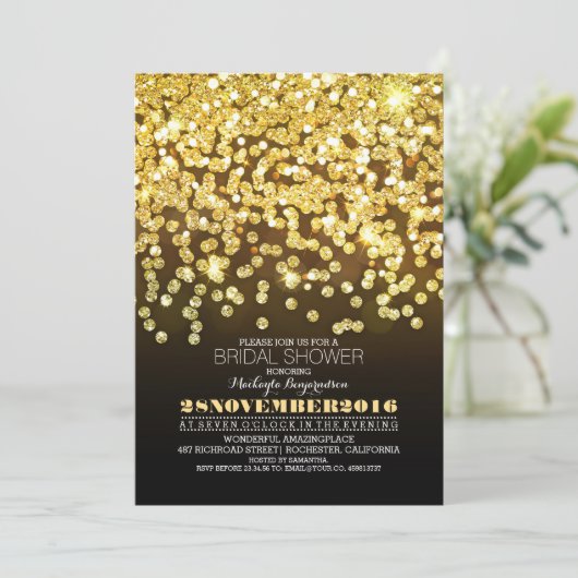 Gouden Glitter String Lights Glam vrijgezellenfees Kaart (Staand voorkant)