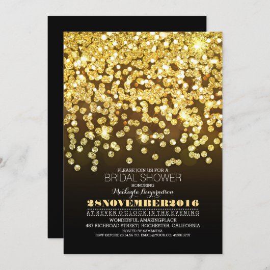 Gouden Glitter String Lights Glam vrijgezellenfees Kaart (Voorkant / Achterkant)