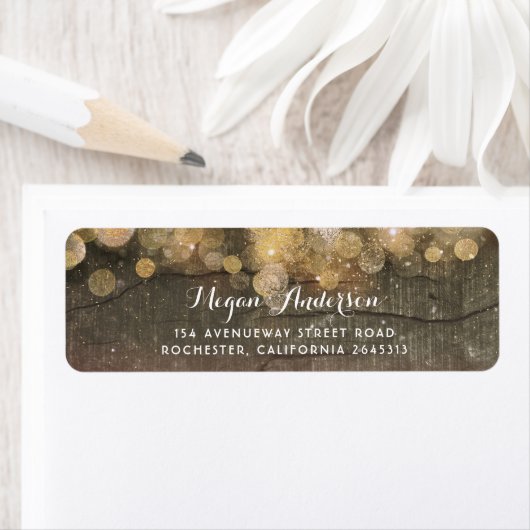 Gouden Glitter String Lights Rustieke bruiloft Etiket (Insitu)