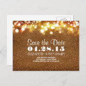 Gouden glitter string van lichten Save the date Aankondigingskaart (Voorkant / Achterkant)