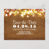 Gouden glitter string van lichten Save the date Aankondigingskaart (Voorkant)