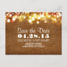 Gouden glitter string van lichten Save the date Aankondigingskaart