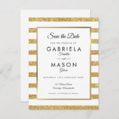 Gouden Glitter Stripe Save the Date Aankondigingskaart (Voorkant / Achterkant)