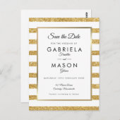 Gouden Glitter Stripe Save the Date Briefkaart (Voorkant / Achterkant)