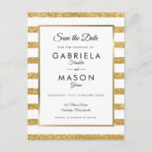 Gouden Glitter Stripe Save the Date Briefkaart (Voorkant)