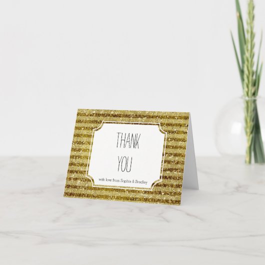 Gouden Glitter Stripes Dank u Bedankkaart (Voorkant)