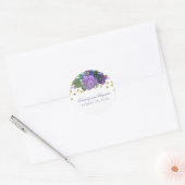 Gouden Glitter Stripes en Paarse Bloemen Modern Ronde Sticker (Envelop)